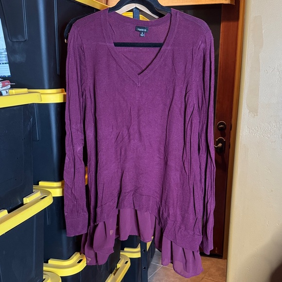 Torrid Burgundy Plum V-Neck Ruffle Hem Tunic Sweater Size 3X - Picture 7 of 10
